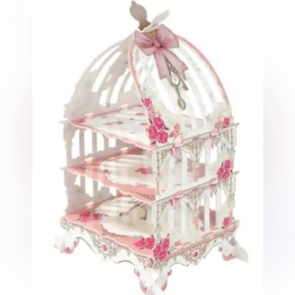 Pink Floral Three-Tier Decorative Dessert Stand - Elegant Party Display